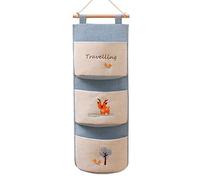 XXHNBF Borsa portaoggetti sospesa, Borse portaoggetti a parete in cotone, portaoggetti lavabili for porta dell'armadio a muro, con 3 tasche, borse portaoggetti sospese con ricamo squisito(Blue)