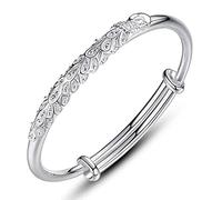 XXHNBF Bracciale da Donna, Bracciale da Donna in Argento 925 con Pavone Intagliato, Bracciale Rigido Regolabile, Gioielli in Argento da Donna, Regali di Compleanno