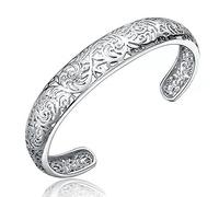 XXHNBF Bracciale da Donna, Bracciale da Donna in Argento 925, Vintage, Intagliato a Mano, con Polsino Cavo, Bracciale 'Amicizia, Gioielli da Donna in Argento B