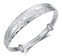 XXHNBF Bracciale da Donna, Bracciale Rigido Regolabile da Donna in Argento 925 con Pesce e Loto, Gioielli in Argento, Regali di Compleanno