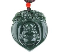 XXHNBF Collana di Preghiera, Collana con Buddha Che Ride in Giada Naturale di Hetian, Ciondolo amuleto Feng Shui in giadeite for la prosperità, Denaro, Meditazione Reiki Chakra, 1 pz
