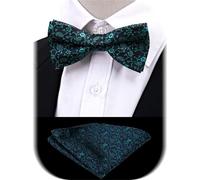 XXHNBF Cravatta da Uomo, Papillon da Uomo Set Papillon Pre-Annodato Fazzoletto Taschino Cravatta Paisley Floreale a Farfalla Nero Completo Regalo