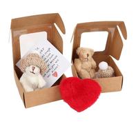 XXHUO 2 pezzi My Little Worry Bear in una scatola, piccolo orso in una scatola con cuore rosso e tasca per carte comfort orsi abbraccio positivo tasca abbraccio regalo per bambini adulti amici