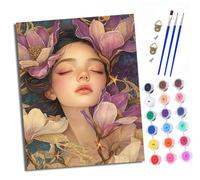 XXHXIE Dipingere con i numeri, fai da te, dipinto a mano, set di pittura a olio per principianti e ragazzi ragazze con pennello floreale viola e vernice acrilica, 40 x 50 cm, ideale come regalo o come