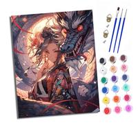 XXHXIE Dipingere con i numeri, fai da te, dipinto a mano, set di pittura a olio, per principianti e ragazzi, drago e kimono per ragazze, pennello e vernice acrilica, 40 x 50 cm, ideale come regalo o