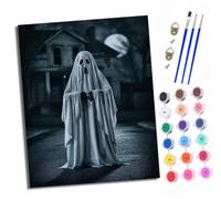 XXHXIE Dipingere con i numeri, fai da te, dipinto a mano, set di pittura a olio per principianti e ragazzi fantasma davanti alla capanna, pennello e vernice acrilica, 40 x 50 cm, ideale come regalo o