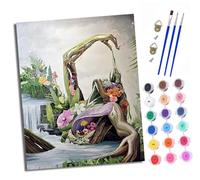XXHXIE Dipingere con i numeri, fai da te, dipinto a mano, set di pittura a olio, per principianti e ragazzi, paesaggio floreale con pennello ad acqua corrente e vernice acrilica, 40 x 50 cm, ideale