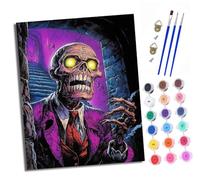 XXHXIE Dipingere con i numeri, fai da te, dipinto a mano, set di pittura a olio per principianti e ragazzi, spaventoso pennello viola scheletro e vernice acrilica, 40 x 50 cm, ideale come regalo o