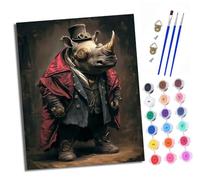 XXHXIE Dipingere con i numeri, fai da te, dipinto a mano, set di pittura a olio per principianti e ragazzi Steampunk Nashorn e vernice acrilica, 40 x 50 cm, ideale come regalo o come decorazione per
