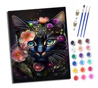 XXHXIE Dipingere con i numeri, fai da te, dipinto a mano, set per principianti e ragazzi, gatto nero decorato con fiori, pennello e vernice acrilica, 40 x 50 cm, ideale come regalo o come decorazione