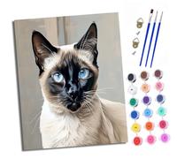 XXHXIE Dipingere con i numeri, fai da te, dipinto a mano, set per principianti e ragazzi, ritratto di un gatto siamese con occhi azzurri, pennello e vernice acrilica, 40 x 50 cm, ideale come regalo o