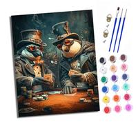XXHXIE Dipingere con i numeri, per adulti, fai da te, dipinto a mano, kit pinguini con cappelli, giochi di carte per principianti, con 3 pennelli e vernice acrilica, dipinto a mano, kit adatto come
