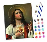 XXHXIE Dipingere con i numeri, per adulti, fai da te, kit per dipingere con i numeri, Sacro Cuore di Gesù, con colori acrilici, tela prestampata e pennelli, idea regalo, decorazione da parete, 40,6 x