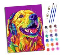XXHXIE Dipingere con i numeri per adulti Kit per dipingere con i numeri su tela colorato cucciolo ascolto musica fai da te Craft Art Painting Kit acrilico pigmento disegno pittura per regalo