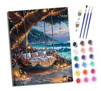 XXHXIE Dipingere con i numeri, per adulti principianti 40 x 50 cm amaca sotto un albero in riva al mare Adulti dipingere con i numeri con pennelli pittura fai da te per la decorazione della casa senza