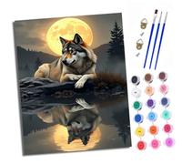 XXHXIE Dipingi coi numeri, per adulti e principianti, 40 x 50 cm, lupo al chiaro di luna, ombra per adulti, dipingi con i numeri, con pennelli, pittura fai da te per la decorazione della casa senza
