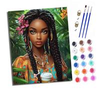 XXHXIE Dipingi coi numeri, per adulti e principianti, 40 x 50 cm, motivo: foresta, ragazza africana, adulti, dipingi con i numeri, con pennelli, pittura fai da te per la decorazione della casa con