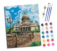 XXHXIE Dipingi coi numeri per adulti, fai da te, kit per dipingere con i numeri, edifici sotto il cielo blu, con colori acrilici, tela prestampata e pennelli, decorazione da parete, 40,6 x 50,8 cm