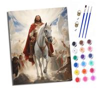 XXHXIE Dipingi coi numeri per adulti, fai da te, kit per dipingere con i numeri, Gesù colorato con cavalli, con colori acrilici, tela prestampata e pennelli, idea regalo, decorazione da parete, 40,6 x