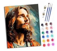 XXHXIE Dipingi coi numeri per adulti, fai da te, kit per dipingere con i numeri, Gesù colorato con colori acrilici, tela prestampata e pennelli, decorazione da parete, 40,6 x 50,8 cm, senza cornice