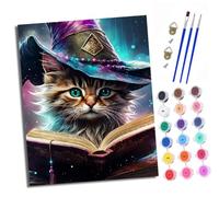 XXHXIE Dipingi con i numeri per adulti, fai da te, kit per dipingere con i numeri, gatto che indossa un cappello da mago, con colori acrilici, tela prestampata e pennelli, decorazione da parete, 40,6