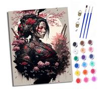 XXHXIE Dipinto da Numeri per adulti, kit di pittura a olio su tela per numero per principianti, donna samurai giapponese con pennelli, 40 x 50 cm con cornice
