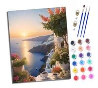 XXHXIE Kit di pittura con i numeri per adulti Kit di pittura artistica per adulti Kit di pittura artistica con pigmento acrilico disegno orologio il tramonto dal mare terrazza pittura per regalo