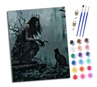 XXHXIE Kit di pittura con i numeri per adulti su tela colorata con simboli trasparenti, la strega nel bosco e il gatto nero, facile da usare come pigmento acrilico fai da te, decorazione da parete per