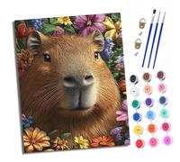 XXHXIE Kit per dipingere con i numeri, per adulti, fai da te, motivo: porcellino d'India con fiori con colori acrilici, tela prestampata e pennelli, idea regalo, decorazione da parete, 40,6 x 50,8 cm