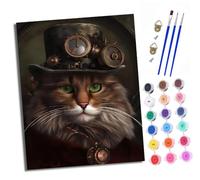 XXHXIE Kit per pittura con i numeri, per adulti, kit per pittura artistica, pittura artistica con pigmenti acrilici, disegno steampunk, gatto, decorazione da parete per la casa, 40,6 x 50,8 cm (senza