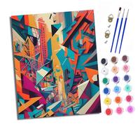 XXHXIE Kit per pittura con i numeri, per adulti, kit per pittura artistica, pittura artistica con pigmenti acrilici, disegno geometrico di edifici cittadini, decorazione da parete per la casa, 40,6 x
