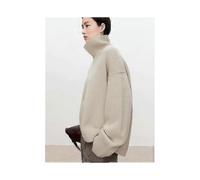 (XXL,beige)Turtleneck Pure Cashmere Sweater Female Loose And Thick Languid Lazy Wind Pullover Sweater Knitting Base Wool Sweater