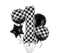 XXL Checkered Number 1 Palloncini in pellicola nero bianco auto da corsa palloncino 5 pezzi Mylar Elio numeri 1 auto da corsa auto palloncino decorazione compleanno Race Car Theme 100 cm