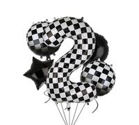 XXL Checkered Numeri 2 Palloncini in pellicola nero bianco auto da corsa palloncino 5 pezzi Mylar Elio numeri 2 auto da corsa auto palloncino decorazione compleanno Race Car Theme 100 cm