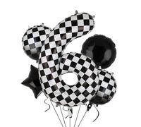XXL Checkered Numeri 6 Palloncini in pellicola nero bianco auto da corsa palloncino 5 pezzi Mylar Elio numeri 6 auto da corsa auto palloncino decorazione compleanno Race Car Theme 100 cm