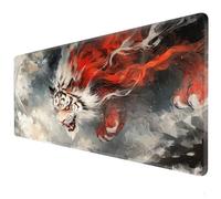 XXL mouse pad, ink tiger game keyboard pad, game mousepad XXL (90 x 40 x 3 cm) rubber anti slip base - smooth surface - office mousepad - anime gamelargepad