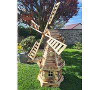 XXL Mulino A Vento Di 1,45 M In Legno Con Illuminazione Solare Tipo 7.1