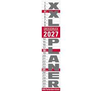 XXL Planer Großdruck rot 2027: Streifenkalender mit Datumsschieber, Ferienterminen, Spiralbindung und extra großer Schrift I schmal im Format: 17 x 85 cm