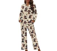XXQGOMG Set pigiama da donna in 2 pezzi con abbottonatura, a maniche lunghe, camicia e pantaloni, biancheria da notte, L