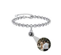 XXTONE Bracciale proiezione foto Bracciale personalizzato con immagine dentro Bracciale regolabile con foto a cerchio Regalo di compleanno Gioielli per donne uomini (Argento5)