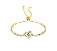 XXTONE Bracciale proiezione foto Bracciale personalizzato con immagine dentro Bracciale regolabile con foto a cerchio Regalo di compleanno Gioielli per donne uomini (Oro3)
