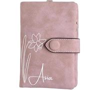 XXTONE Portafoglio personalizzato del fiore di nascita con il nome Portafoglio del titolare della carta di credito per i viaggiatori di compleanno Mothers Day Gift per le donne mamme ragazze (rosa)