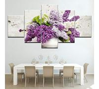 XXXCH Stampa su Tela - Vaso in Lilla Immagine di Arte della Parete 5 Pezzi Quadri Moderni Dipinti Foto per Soggiorno Camera da Letto Divano TV Sfondo Gym Home Decor 200X100CM