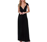 xxxiticat - Abito da sera lungo da donna, elegante abito da damigella d'onore, abito da cocktail, per le feste, Nero , L