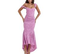 xxxiticat Abito elegante da donna, in pizzo, a spina di pesce, con tracolla, maxi abito, Colore: rosa., L