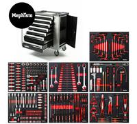 Mephisto Vagone Attrezzi portautensili XXL Carrello da officina con 7 cassetti, 7 dei quali sono riempiti con utensili con intarsi morbidi in look carbonio