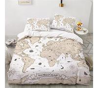 XXXXAWA Copripiumino Matrimoniale, Stampa targhe mappamondo Biancheria da Letto in Morbida Microfibra, 2 pcs copri piumino 260x240 cm e 2 Federe 50x80 cm con Zippere