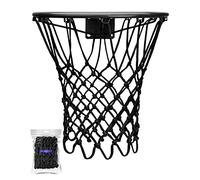 XXXYYY Rete da basket nera per esterni, resistente, qualità professionale sul campo [195 g], adatta a cerchi di dimensioni standard per esterni, anti frusta, 12 anelli anti-frusta per tutte le