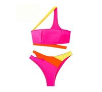 XXYAOCHEN Bikini Bikini da Donna A Blocchi di Colore con Una Sola Spallina E Aperture.-Rosso-S