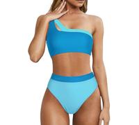 XXYAOCHEN Bikini Bikini da Donna A Due Pezzi, A Vita Alta, per L'Estate E La Spiaggia, dai Colori Vivaci.-Blu-XL